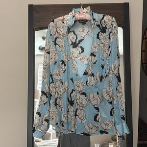 RDALAMAL Cherry Blossom Floral Long Sleeve Blouse, Size 12